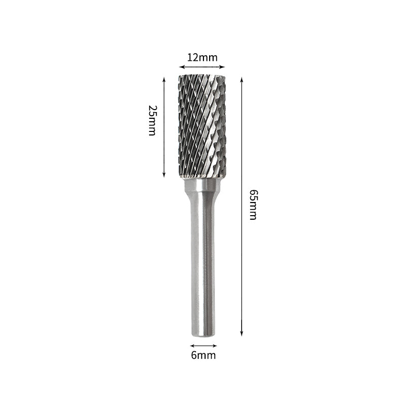 SB 12*25mm Cylinder End Cut Carbide Burr 6mm Shank 65mm Long Rotary File Bit - Da Blacksmith