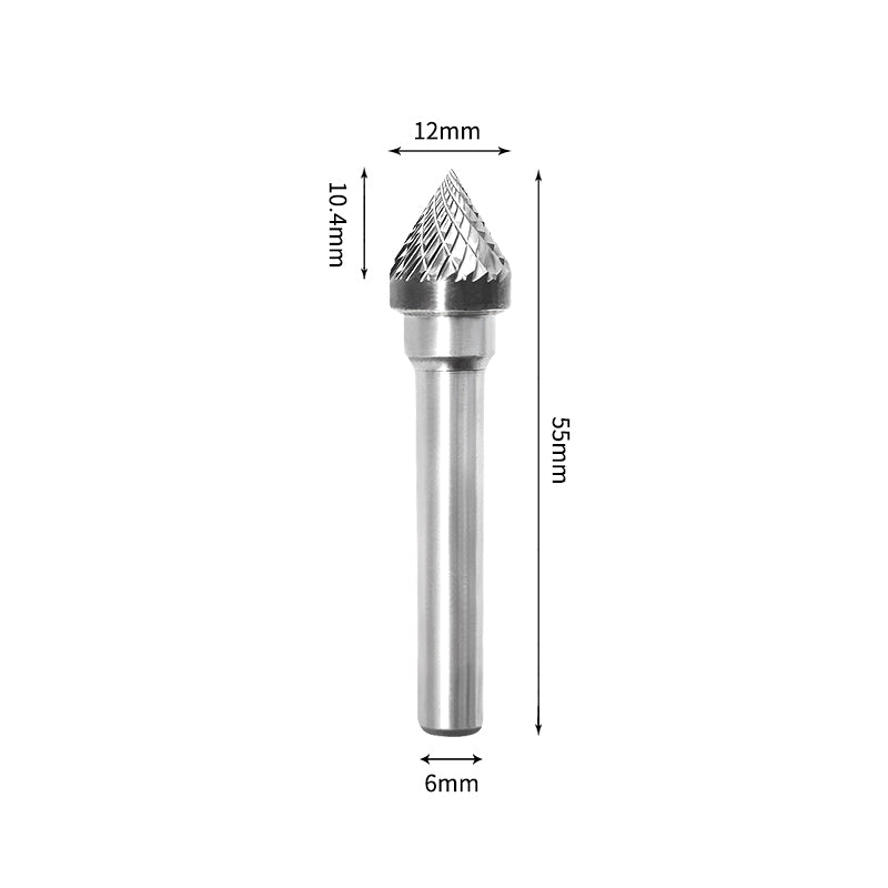 SJ 12*10.4mm 60 Degree Angle Carbide Burr 6mm Shank 55mm Long Rotary File Bit - Da Blacksmith