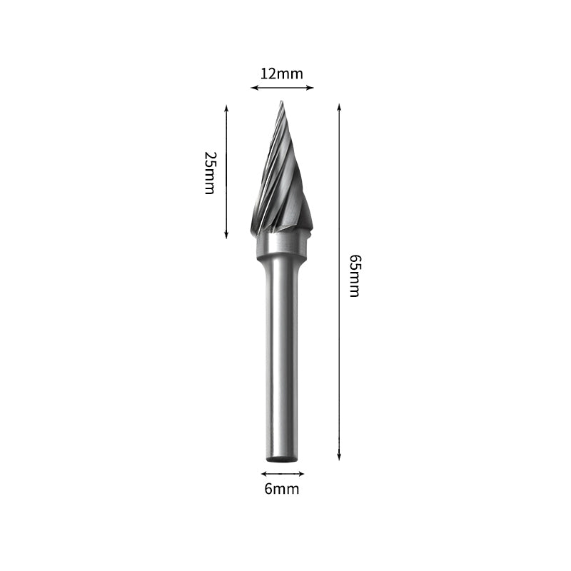 SM 12*25mm Pointed Cone Carbide Burr 6mm Shank 65mm Long Rotary File Bit - Da Blacksmith