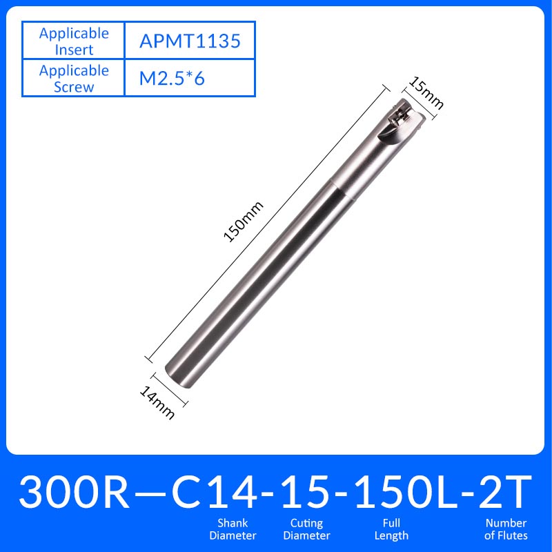 EAP300R C14-15-150-2T Square End Milling Cutter Extended Shank APMT/APKT Tool Holder - Da Blacksmith