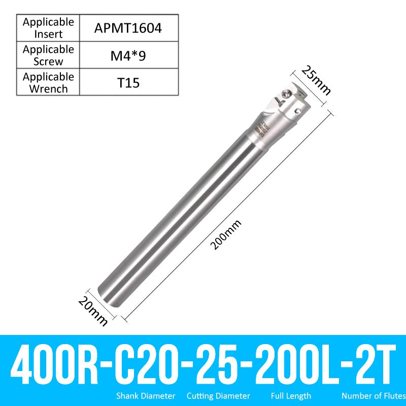 400R C20-25-200-2T Square End Milling Cutter Extended Shank APMT Tool Holder - Da Blacksmith