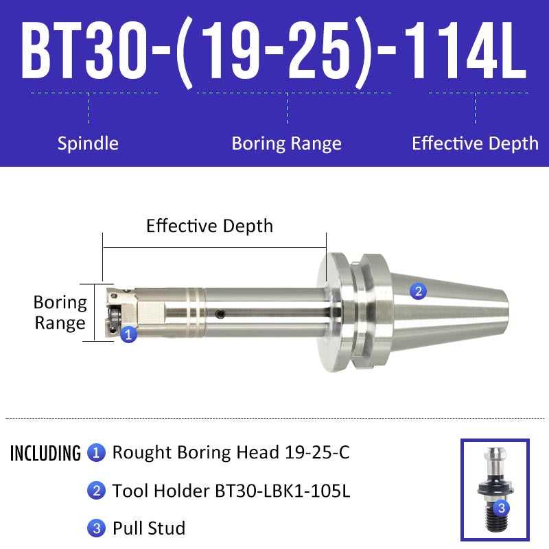 BT30-(19-25)-114L Double-edged Rough Boring Tool Extended Length Rod with Rough Boring Head - Da Blacksmith