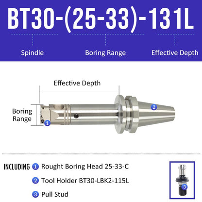 BT30-(25-33)-131L Double-edged Rough Boring Tool Extended Length Rod with Rough Boring Head - Da Blacksmith