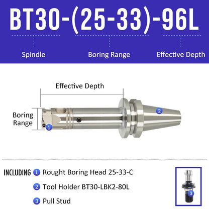 BT30-(25-33)-96L Double-edged Rough Boring Tool Extended Length Rod with Rough Boring Head - Da Blacksmith