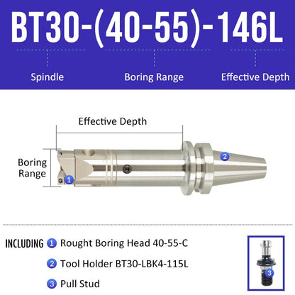 BT30-(40-55)-146L Double-edged Rough Boring Tool Extended Length Rod with Rough Boring Head - Da Blacksmith