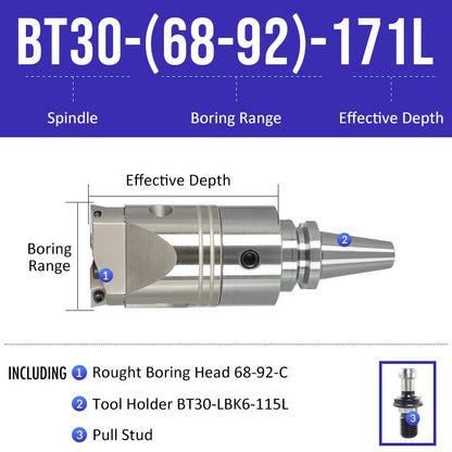 BT30-(68-92)-171L Double-edged Rough Boring Tool Extended Length Rod with Rough Boring Head - Da Blacksmith