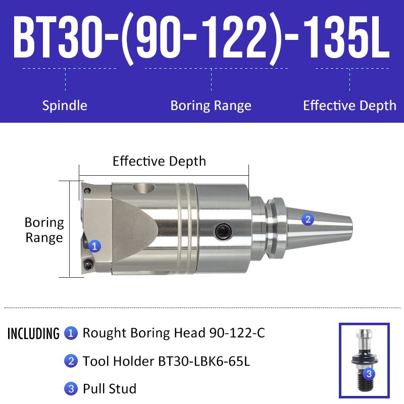 BT30-(90-122)-135L Double-edged Rough Boring Tool Extended Length Rod with Rough Boring Head - Da Blacksmith