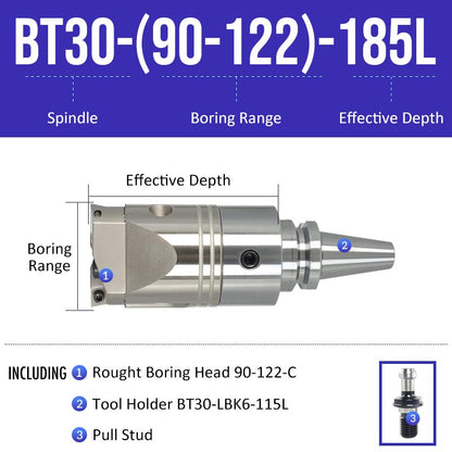 BT30-(90-122)-185L Double-edged Rough Boring Tool Extended Length Rod with Rough Boring Head - Da Blacksmith