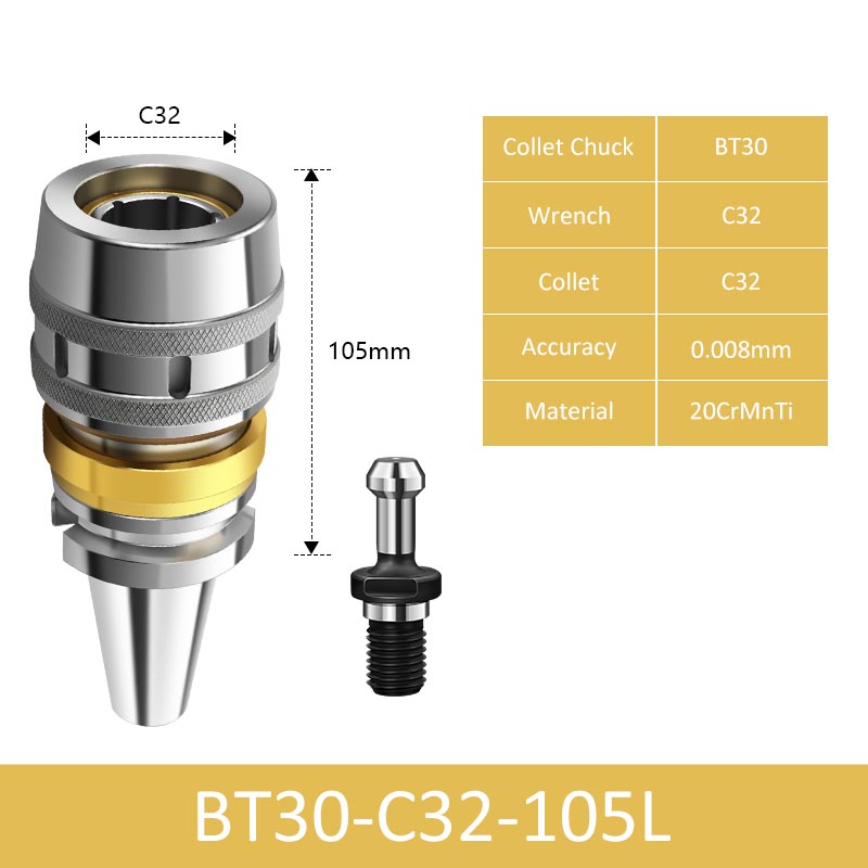 BT30-C32-105 Golden Dust-proof Powerful Milling Collet Chuck for CNC Machining Center - Da Blacksmith