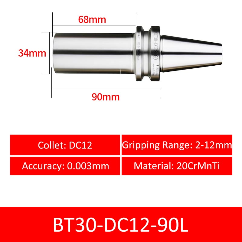 BT30-DC12-90L Collet Chuck High Precision Pull-back High-speed with Extended Shank Anti-Interference - Da Blacksmith