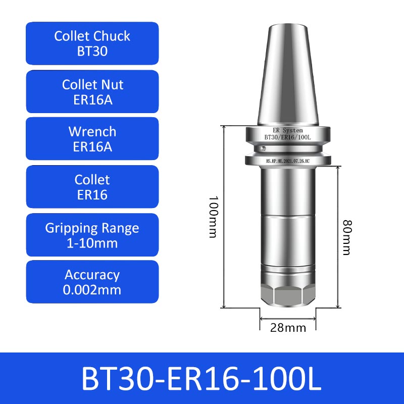 BT30-ER16-100L 0.002mm High-precision CNC Tool Holder ER Collet Chuck Dynamic Balance - Da Blacksmith