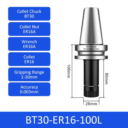 BT30-ER16-100L 0.003mm High-precision CNC Tool Holder ER Collet Chuck Dynamic Balance - Da Blacksmith