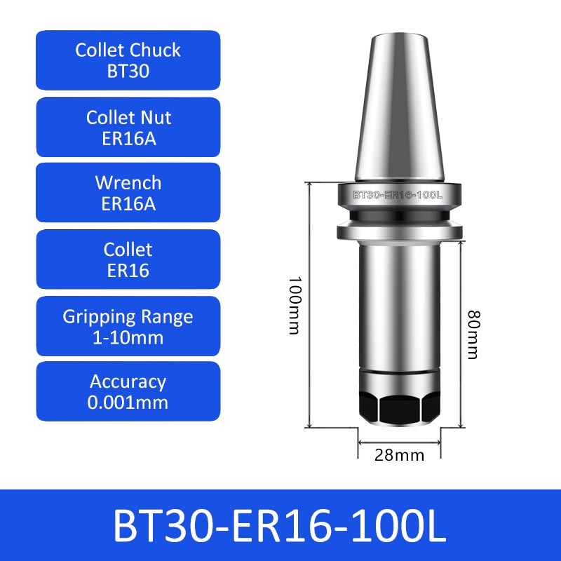 BT30-ER16-100L 0.001mm High-precision CNC Tool Holder ER Collet Chuck Dynamic Balance - Da Blacksmith