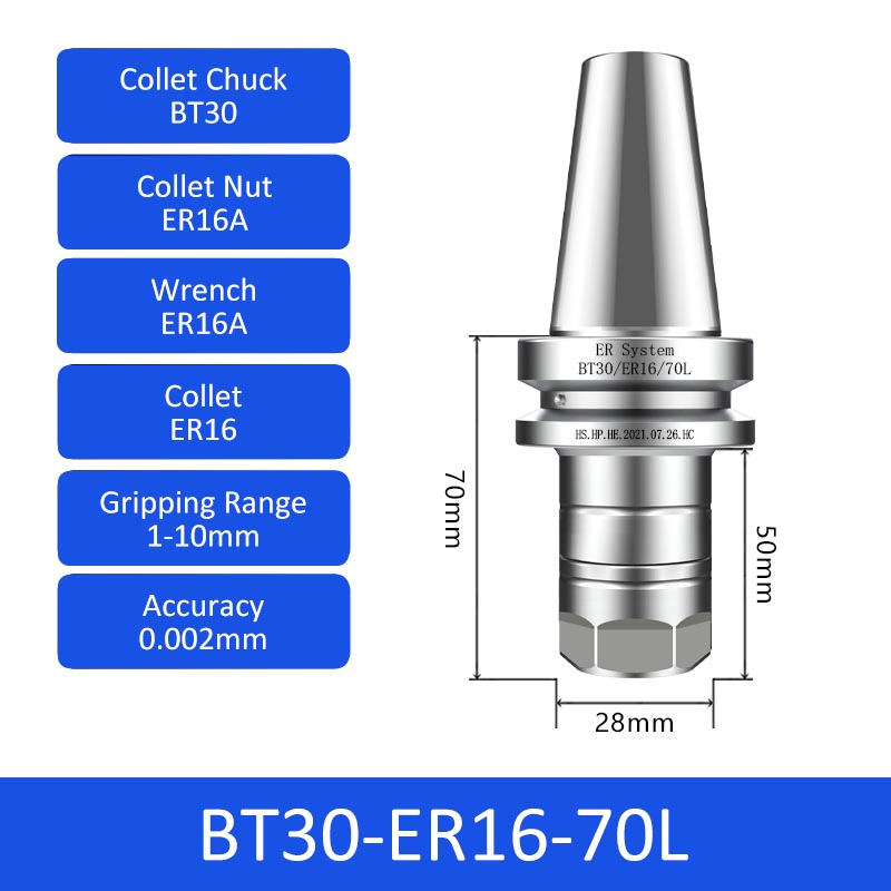 BT30-ER16-70L 0.002mm High-precision CNC Tool Holder ER Collet Chuck Dynamic Balance - Da Blacksmith