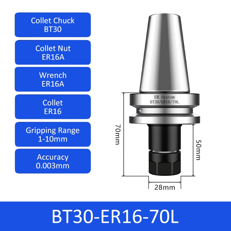 BT30-ER16-70L 0.003mm High-precision CNC Tool Holder ER Collet Chuck Dynamic Balance - Da Blacksmith