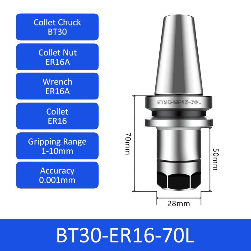 BT30-ER16-70L 0.001mm High-precision CNC Tool Holder ER Collet Chuck Dynamic Balance - Da Blacksmith