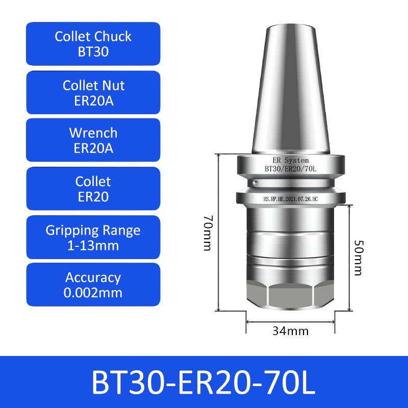 BT30-ER20-70L 0.002mm High-precision CNC Tool Holder ER Collet Chuck Dynamic Balance - Da Blacksmith