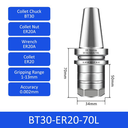 BT30-ER20-70L 0.002mm High-precision CNC Tool Holder ER Collet Chuck Dynamic Balance - Da Blacksmith