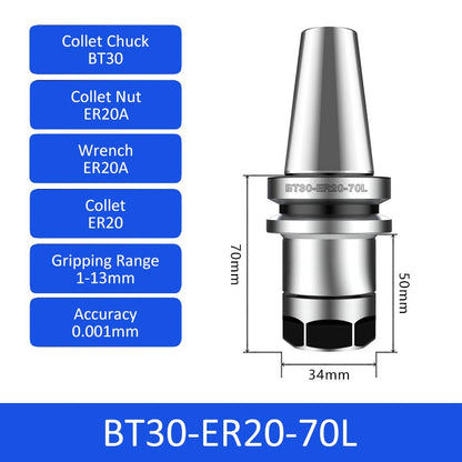 BT30-ER20-70L 0.001mm High-precision CNC Tool Holder ER Collet Chuck Dynamic Balance - Da Blacksmith