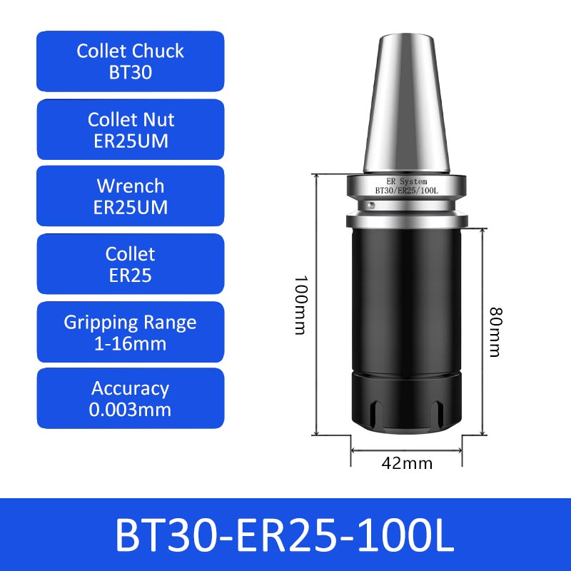 BT30-ER25-100L 0.003mm High-precision CNC Tool Holder ER Collet Chuck Dynamic Balance - Da Blacksmith