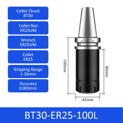 BT30-ER25-100L 0.003mm High-precision CNC Tool Holder ER Collet Chuck Dynamic Balance - Da Blacksmith