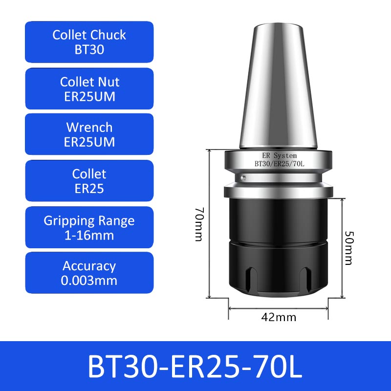 BT30-ER25-70L 0.003mm High-precision CNC Tool Holder ER Collet Chuck Dynamic Balance - Da Blacksmith