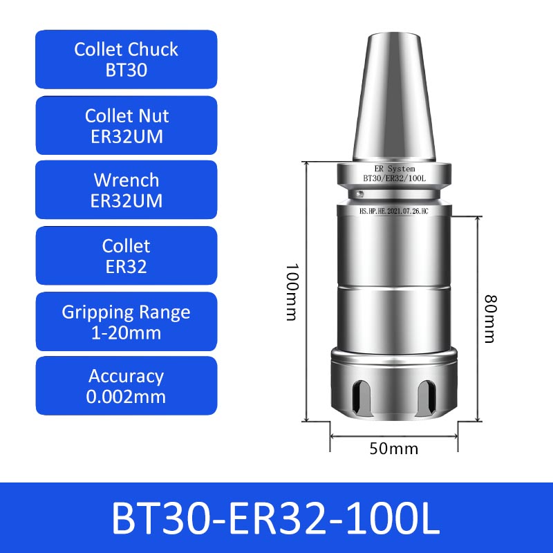 BT30-ER32-100L 0.002mm High-precision CNC Tool Holder ER Collet Chuck Dynamic Balance - Da Blacksmith