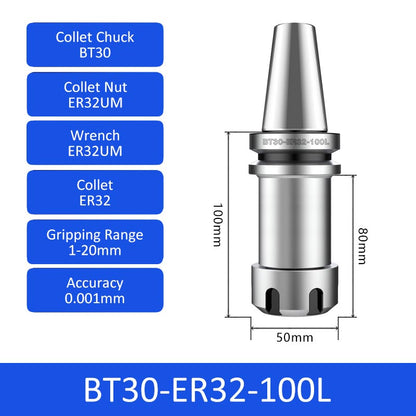 BT30-ER32-100L 0.001mm High-precision CNC Tool Holder ER Collet Chuck Dynamic Balance - Da Blacksmith