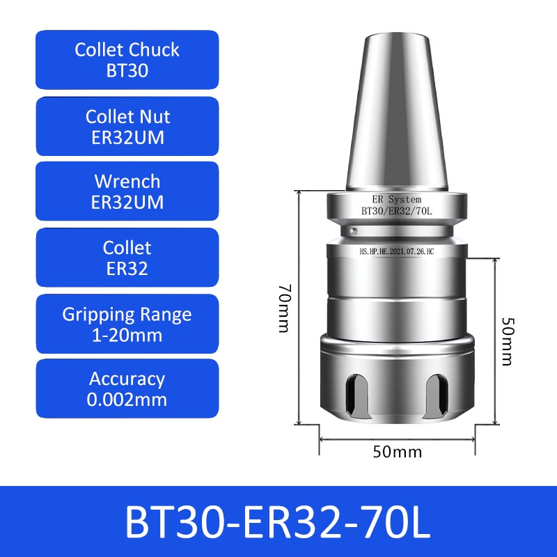 BT30-ER32-70L 0.002mm High-precision CNC Tool Holder ER Collet Chuck Dynamic Balance - Da Blacksmith