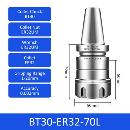 BT30-ER32-70L 0.002mm High-precision CNC Tool Holder ER Collet Chuck Dynamic Balance - Da Blacksmith