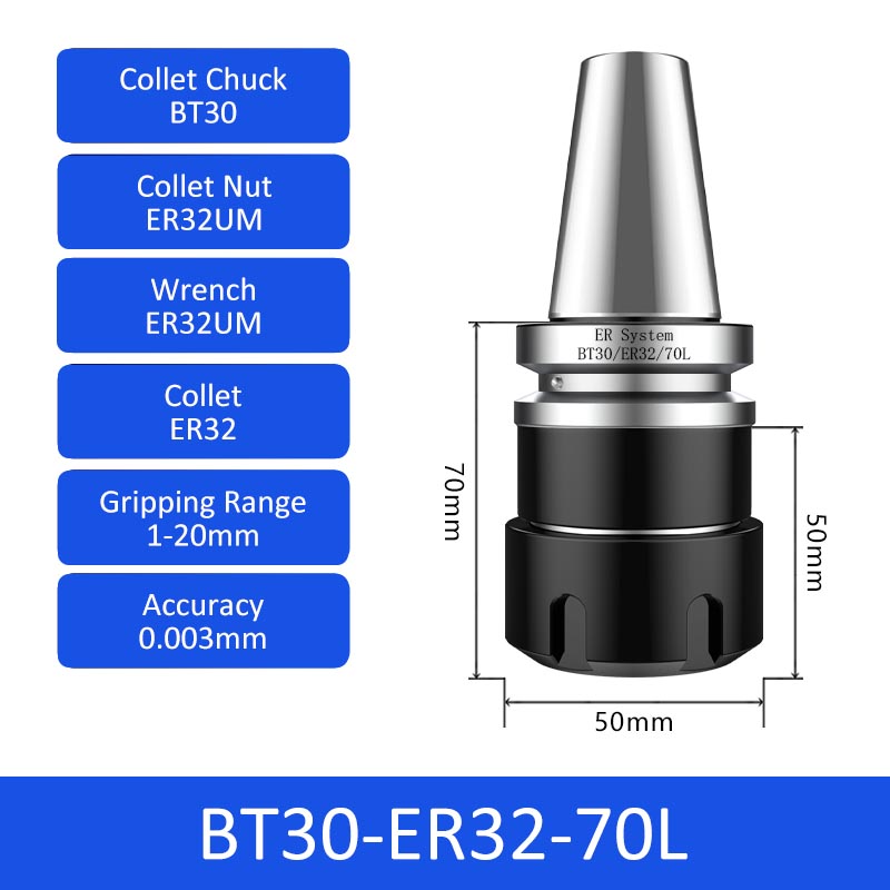 BT30-ER32-70L 0.003mm High-precision CNC Tool Holder ER Collet Chuck Dynamic Balance - Da Blacksmith