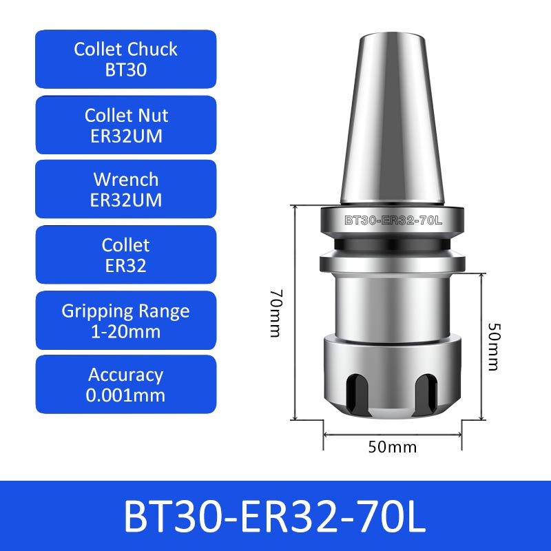 BT30-ER32-70L 0.001mm High-precision CNC Tool Holder ER Collet Chuck Dynamic Balance - Da Blacksmith