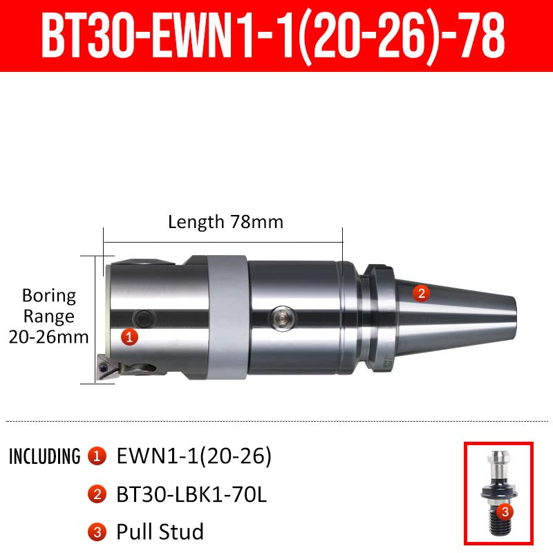 BT30-EWN1-1(20-26)-78L Fine Boring Cutter Tuning Head Adjustable Tool Holder - Da Blacksmith