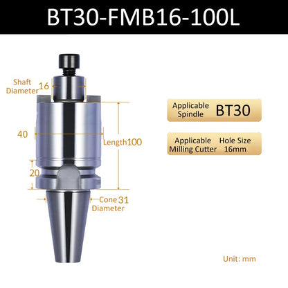 BT30-FMB16-100L CNC Face Milling Handle for Machining Center Milling Cutter Connecting Rod - Da Blacksmith