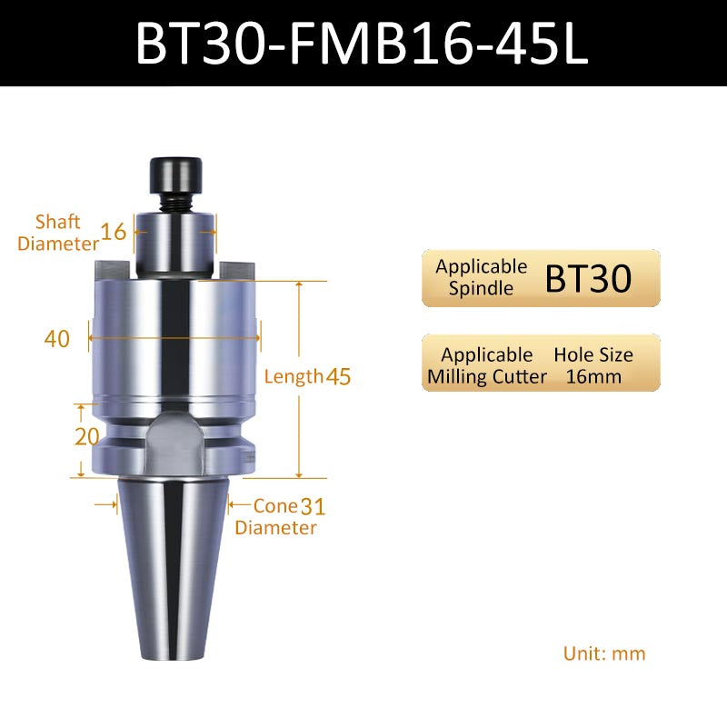 BT30-FMB16-45L CNC Face Milling Handle for Machining Center Milling Cutter Connecting Rod - Da Blacksmith