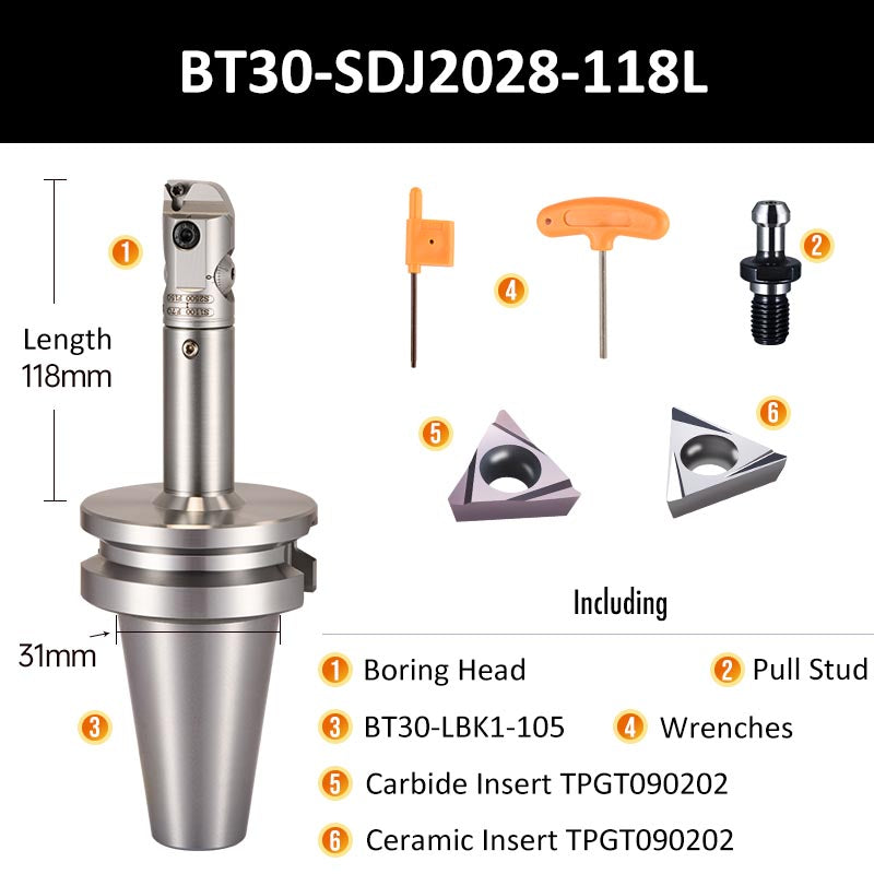 BT30-SDJ2028-118L Fine Boring Tool Holder for Small Aperture Straight Shank - Da Blacksmith