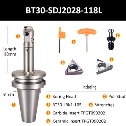 BT30-SDJ2028-118L Fine Boring Tool Holder for Small Aperture Straight Shank - Da Blacksmith