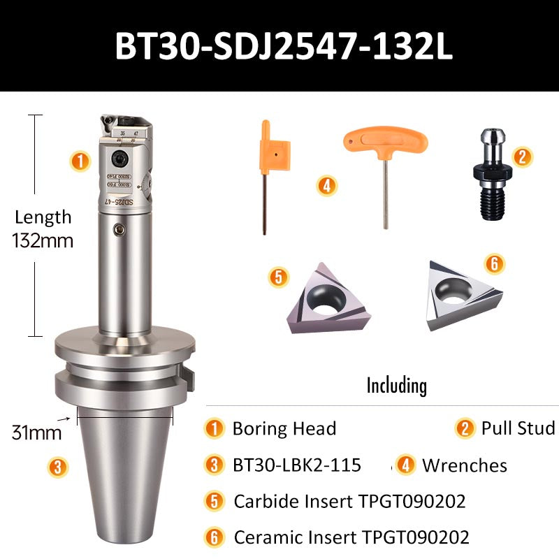 BT30-SDJ2547-132L Fine Boring Tool Holder for Small Aperture Straight Shank - Da Blacksmith