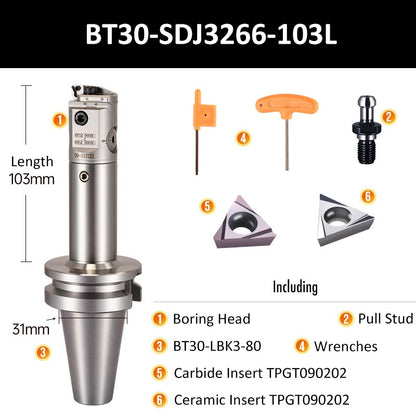 BT30-SDJ3266-103L Fine Boring Tool Holder for Small Aperture Straight Shank - Da Blacksmith