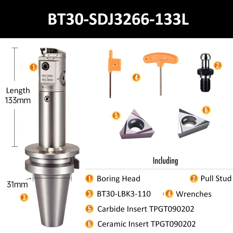 BT30-SDJ3266-133L Fine Boring Tool Holder for Small Aperture Straight Shank - Da Blacksmith