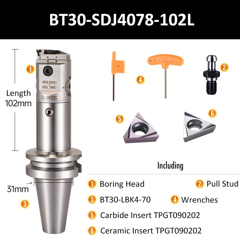 BT30-SDJ4078-102L Fine Boring Tool Holder for Small Aperture Straight Shank - Da Blacksmith
