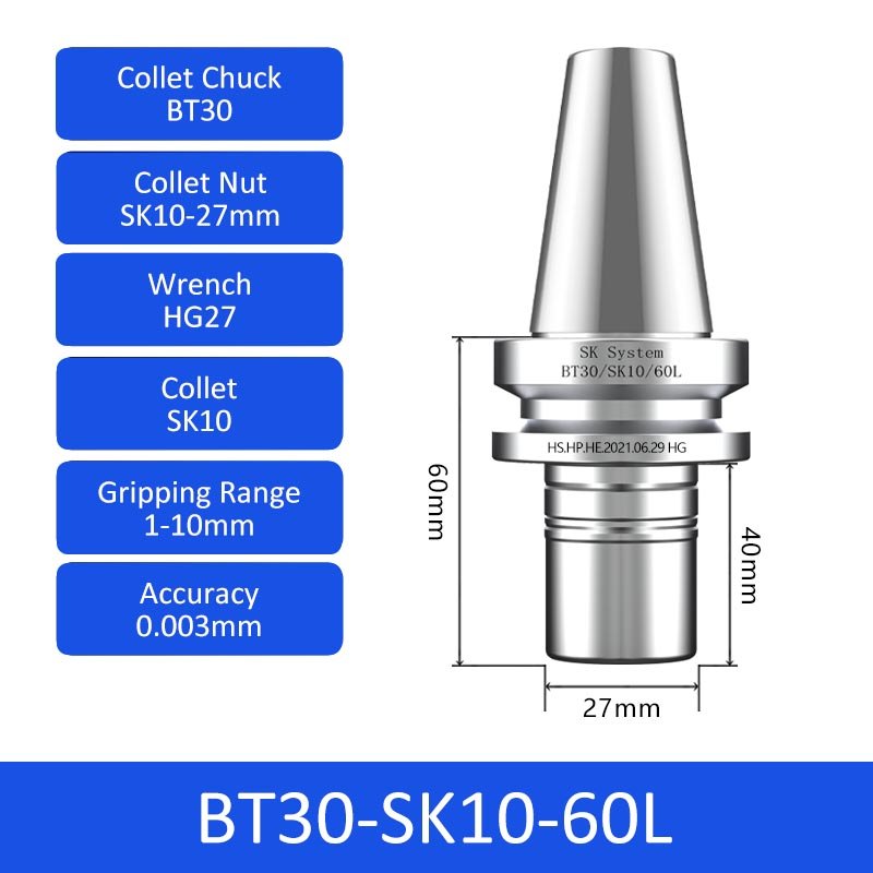 BT30-SK10-60L High-speed Collet Chuck Machining Center Precision CNC Tool Holder - Da Blacksmith