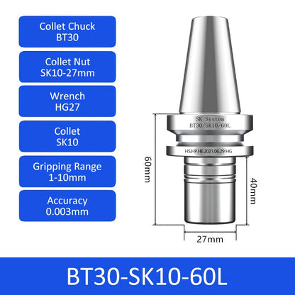 BT30-SK10-60L High-speed Collet Chuck Machining Center Precision CNC Tool Holder - Da Blacksmith