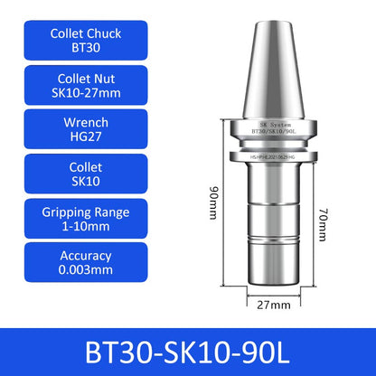 BT30-SK10-90L High-speed Collet Chuck Machining Center Precision CNC Tool Holder - Da Blacksmith