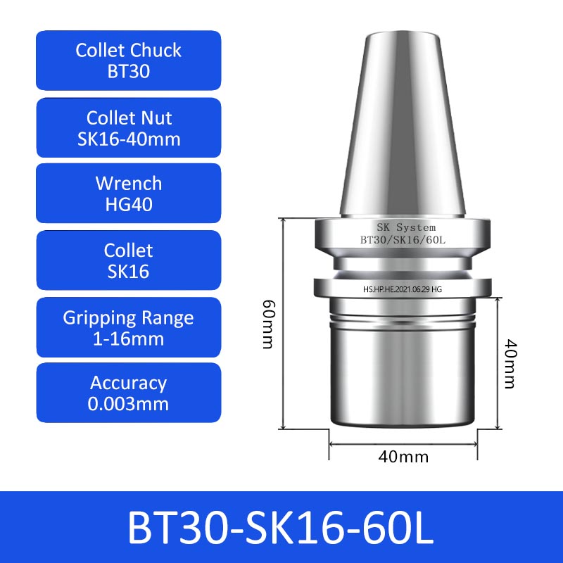 BT30-SK16-60L High-speed Collet Chuck Machining Center Precision CNC Tool Holder - Da Blacksmith