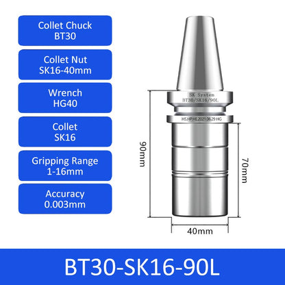 BT30-SK16-90L High-speed Collet Chuck Machining Center Precision CNC Tool Holder - Da Blacksmith