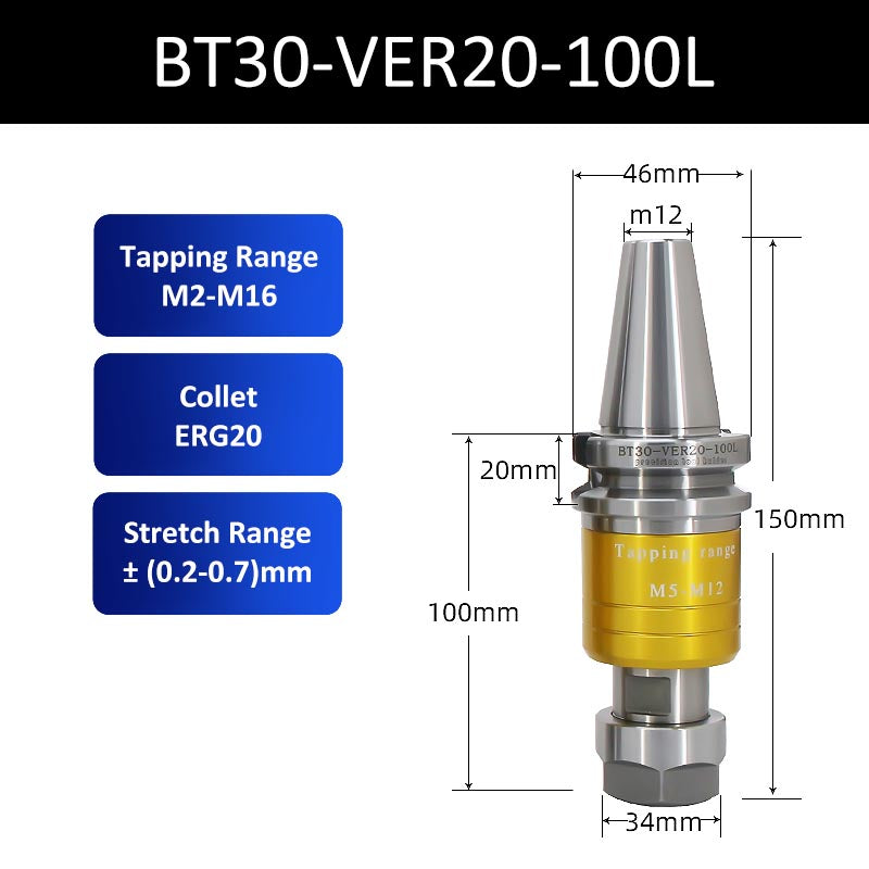 BT30-VER20-100L CNC Tapping Tool Holder Telescopic Overload Protection Tap - Da Blacksmith