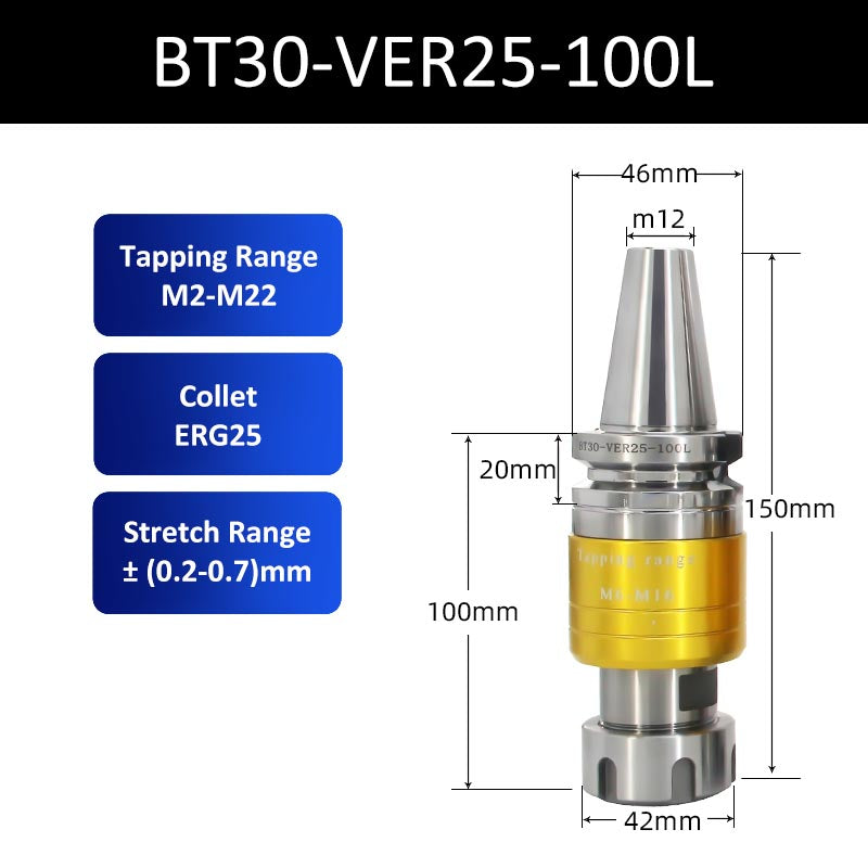 BT30-VER25-100L CNC Tapping Tool Holder Telescopic Overload Protection Tap - Da Blacksmith