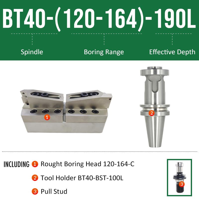 BT40-(120-164)-190L Double-edged Rough Boring Tool Extended Length Rod with Rough Boring Head - Da Blacksmith