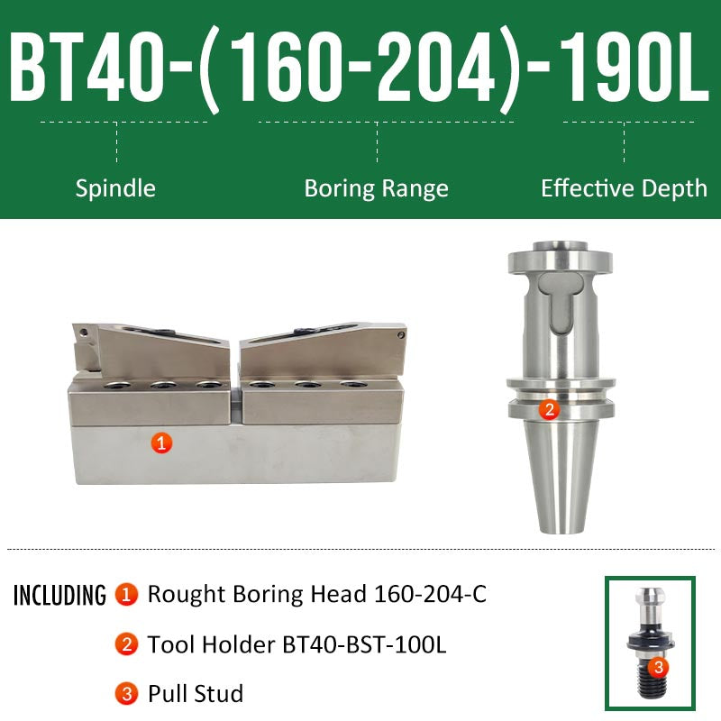 BT40-(160-204)-190L Double-edged Rough Boring Tool Extended Length Rod with Rough Boring Head - Da Blacksmith